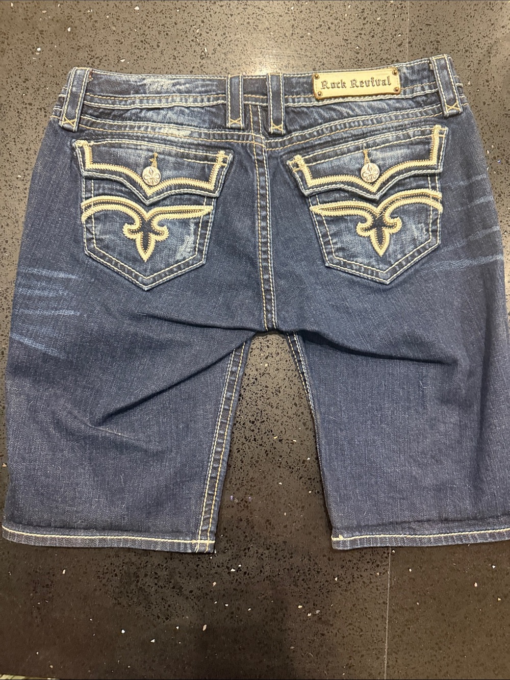 Rock Revival Women's Blue Denim Jean Shorts with Embroidered Back Pockets